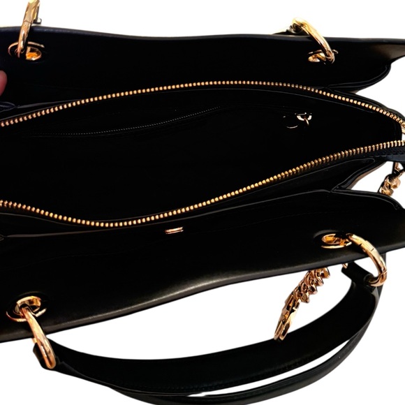 NWT Michael Kors Quilted Leather Satchel | Black MK Chain Crossbody Tote - Picture 9 of 10